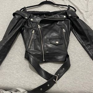 Off the shoulder leather jacket